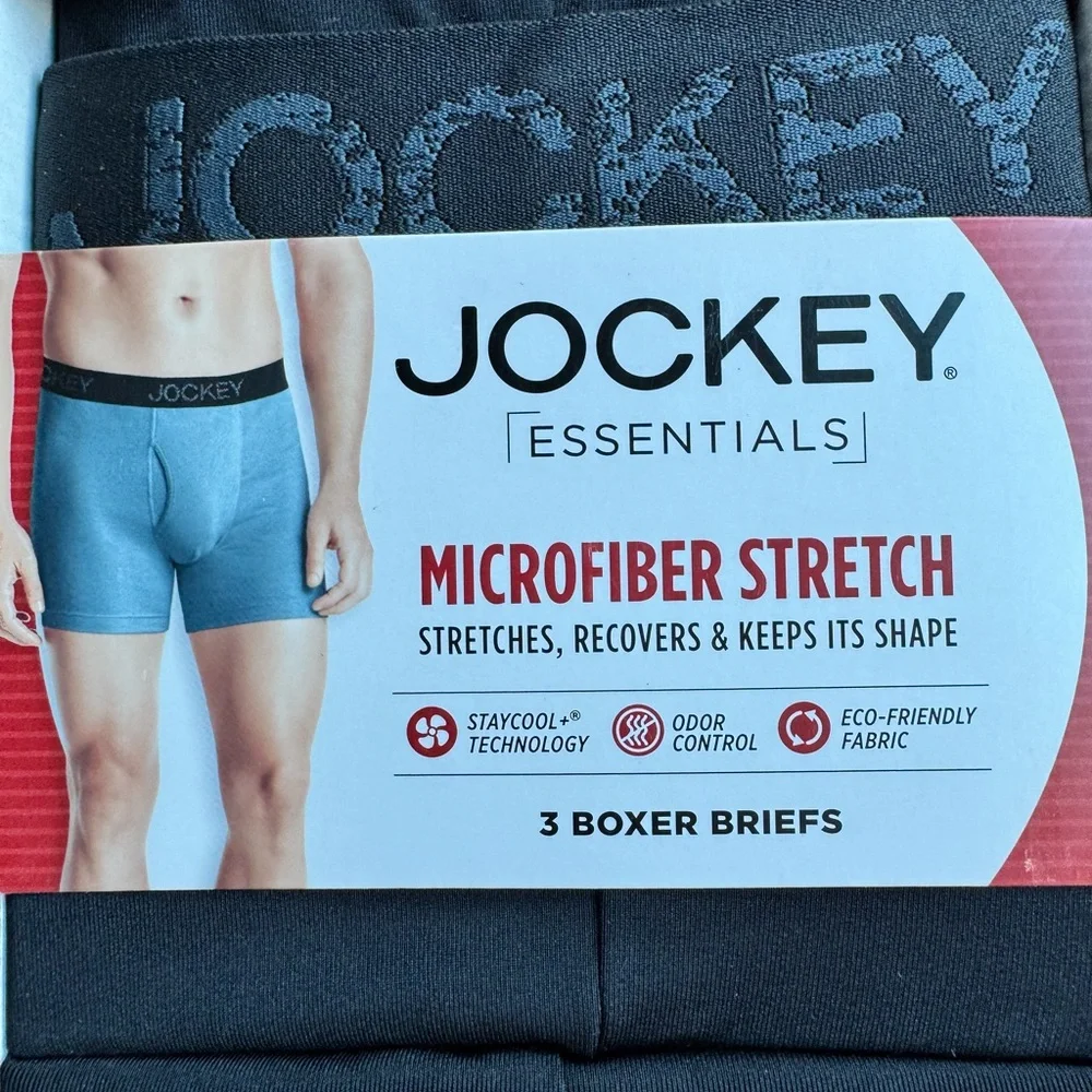 Jockey Essentials 3 pack Black Microfiber Stretch Boxer Brief‎ Sz S NEW!